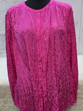 Women's Fuchsia Animal-Print Button Front Blouse